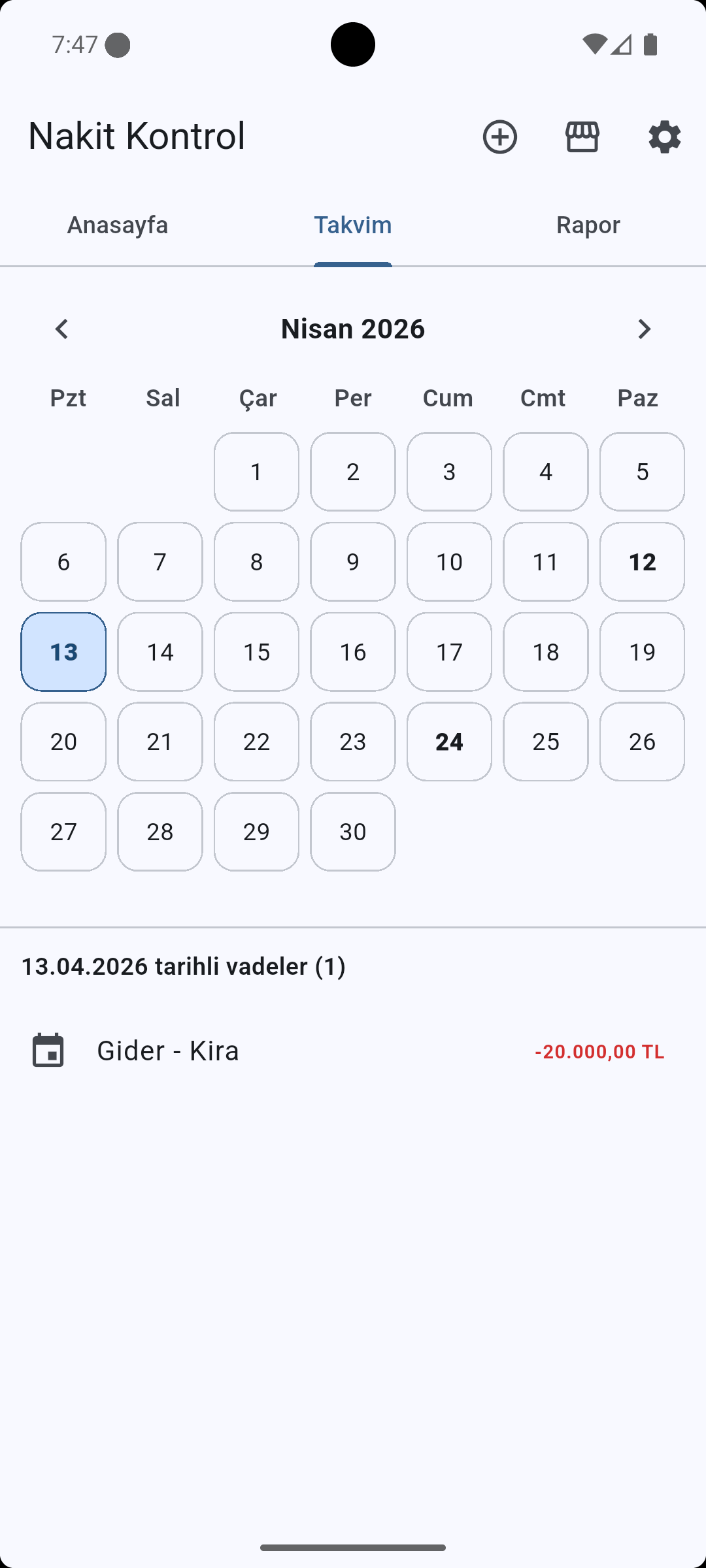 Takvim görünümü
